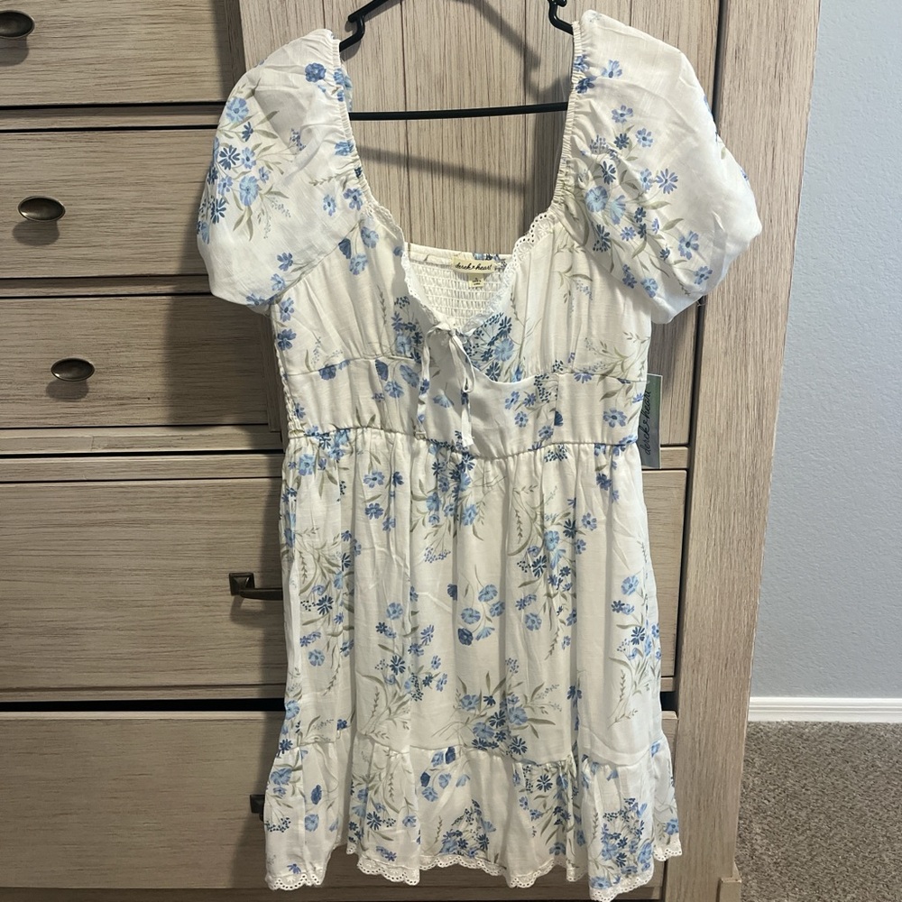 Floral White and Blue Dress